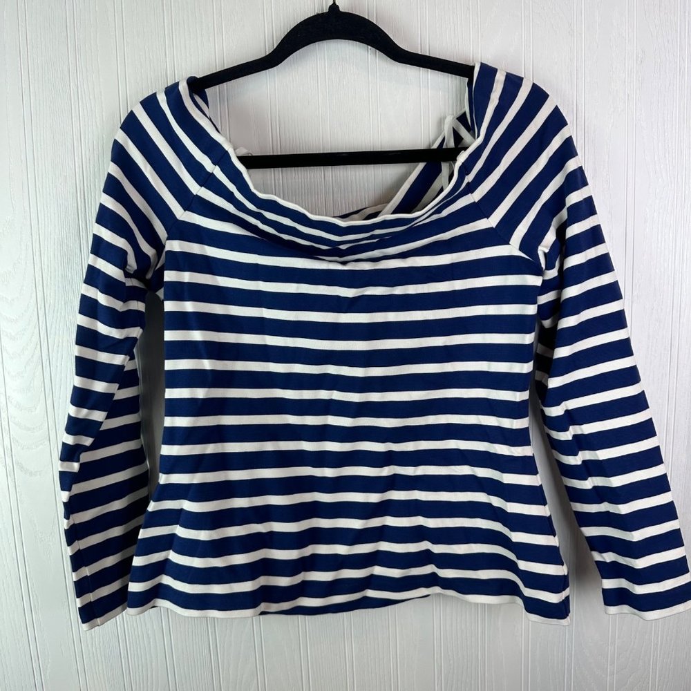 L'AGENCE White and blue stripe Top Size Large NWT